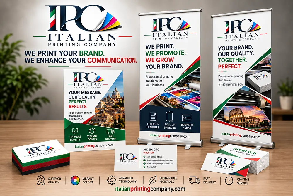 Italian Printing Company roll-up banners, flyers and business cards